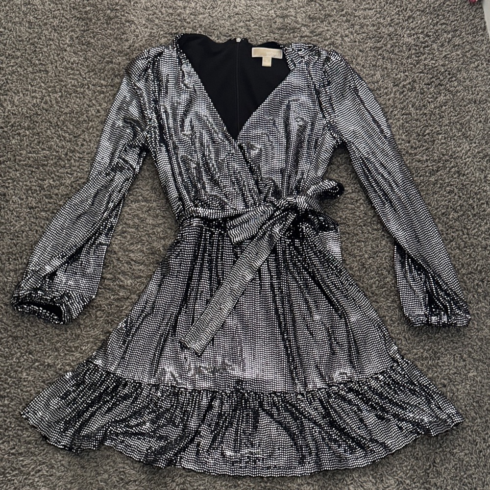 MICHAEL Michael Kors Black and Silver Wrap Dress